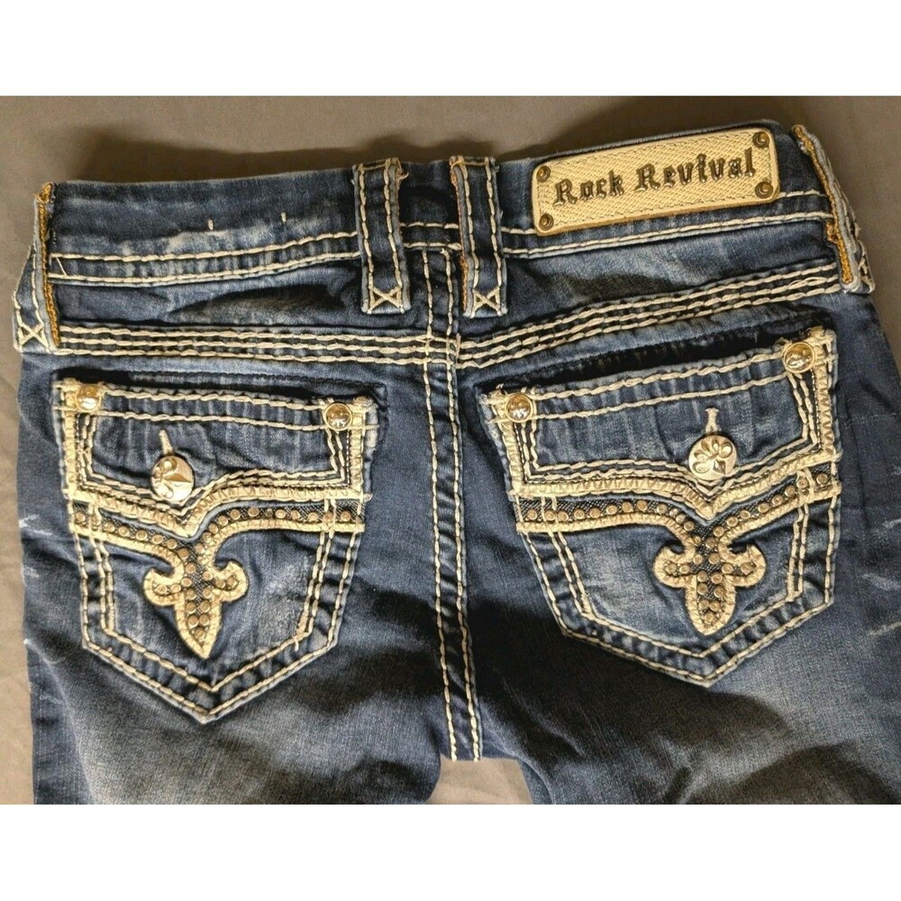Rock Revival Jeans Women's Size 26 x 31" Janelle Mid-Rise Skinny Blue Rhinestone